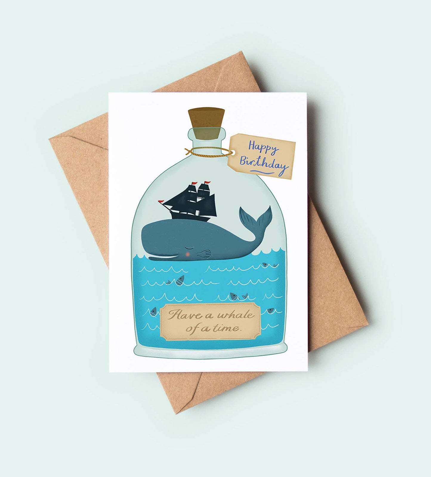 Whale of a Time A6 Birthday Card featuring a whale and ship illustration