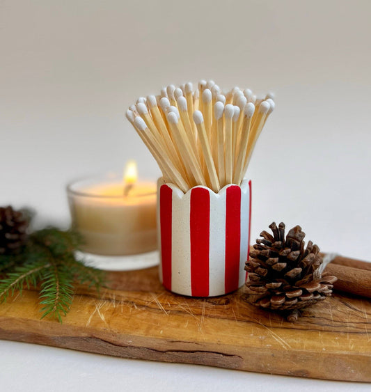 Stripy Match Stick Holders -  Red Stripe and Dark Green Matches