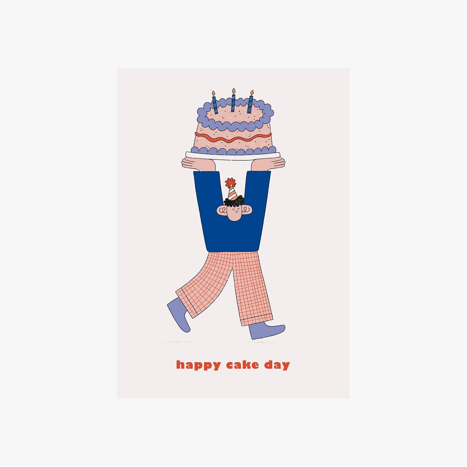Happy Cake Day Card by Holly Fuller, colourful birthday illustration on sustainably sourced plastic-free 300gsm card with kraft envelope, UK made eco-friendly greeting card