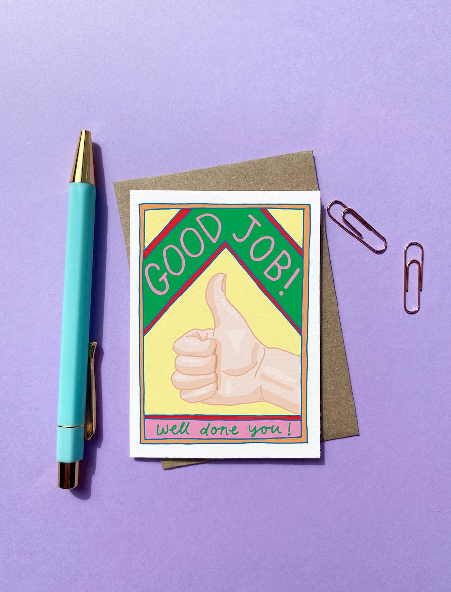 Good Job Card Black Thumbs Up Mini Card. With the words GOOD Job! and well done you!