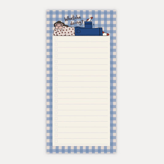 Whatcha Doing? Illustrated To-Do List Pad by Hollie Fuller with nosey character design