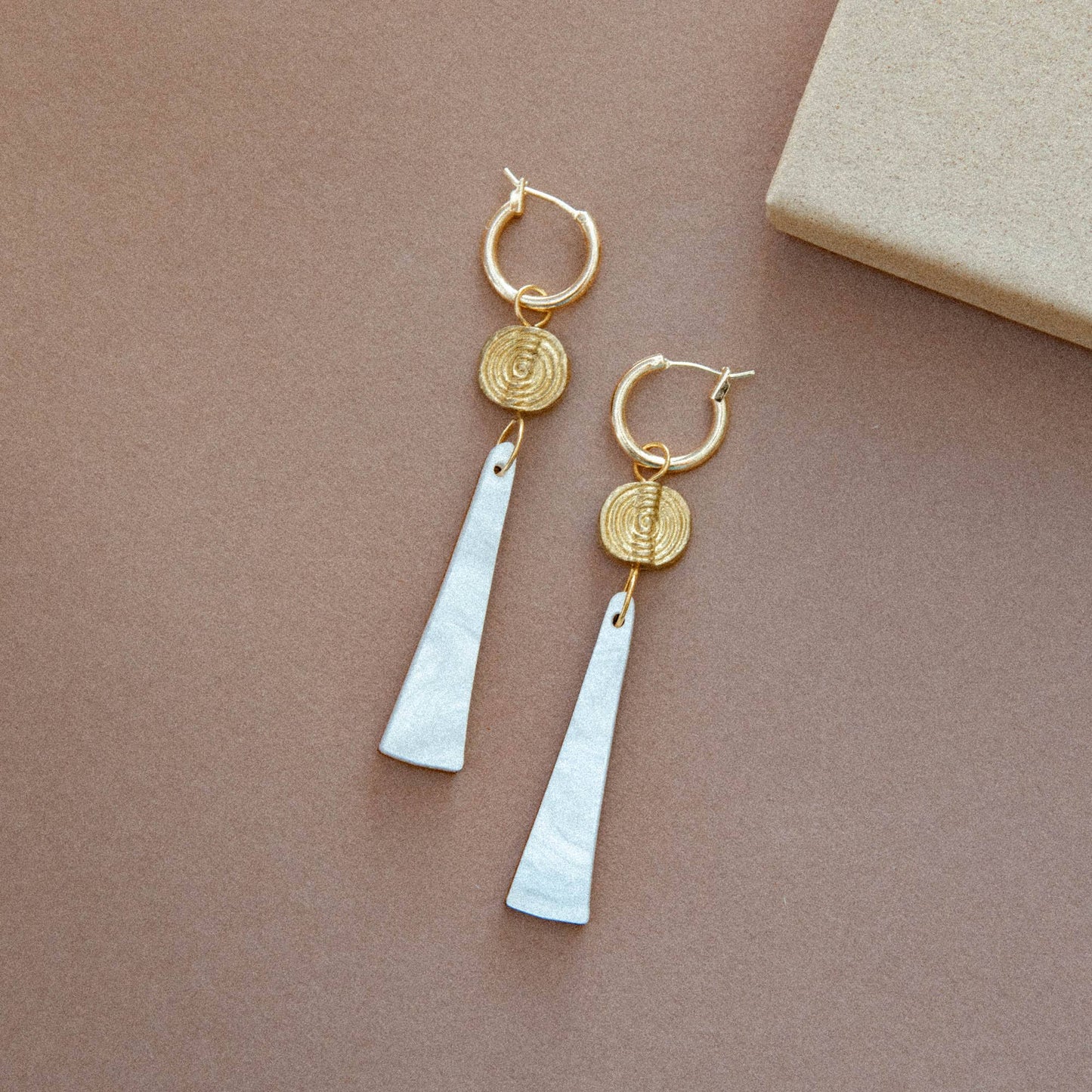 Power Drop Hoop Earrings by Pepper You – Handmade statement earrings in wood, acrylic & recycled brass, colourful sustainable jewellery gift in eco box.