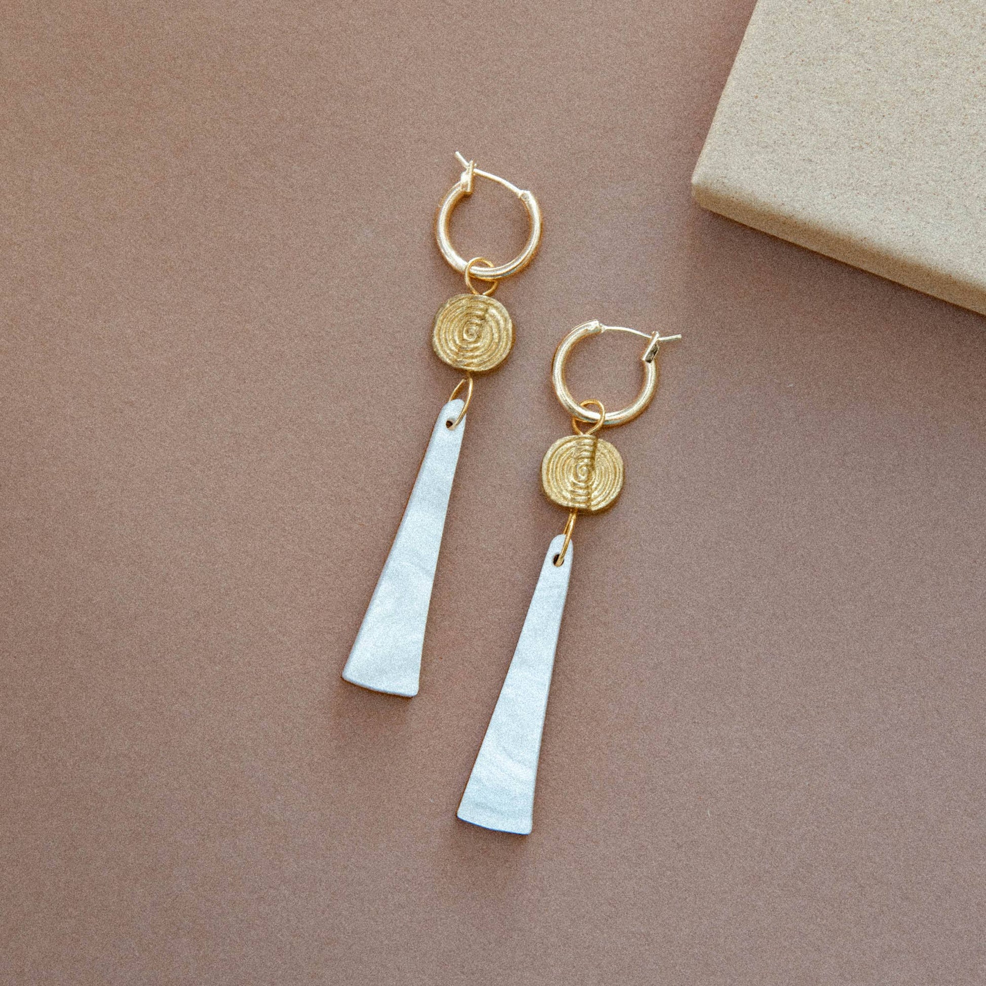 Power Drop Hoop Earrings by Pepper You – Handmade statement earrings in wood, acrylic & recycled brass, colourful sustainable jewellery gift in eco box.