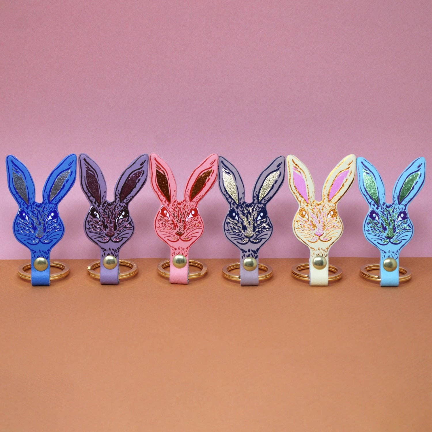 Selection of colourful leather bunny keyrings