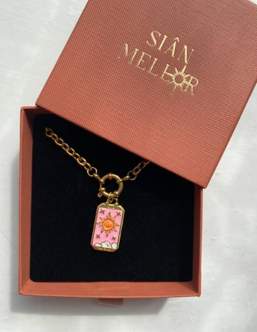 Pink tarot chunky chain necklace in 18k gold plated stainless steel