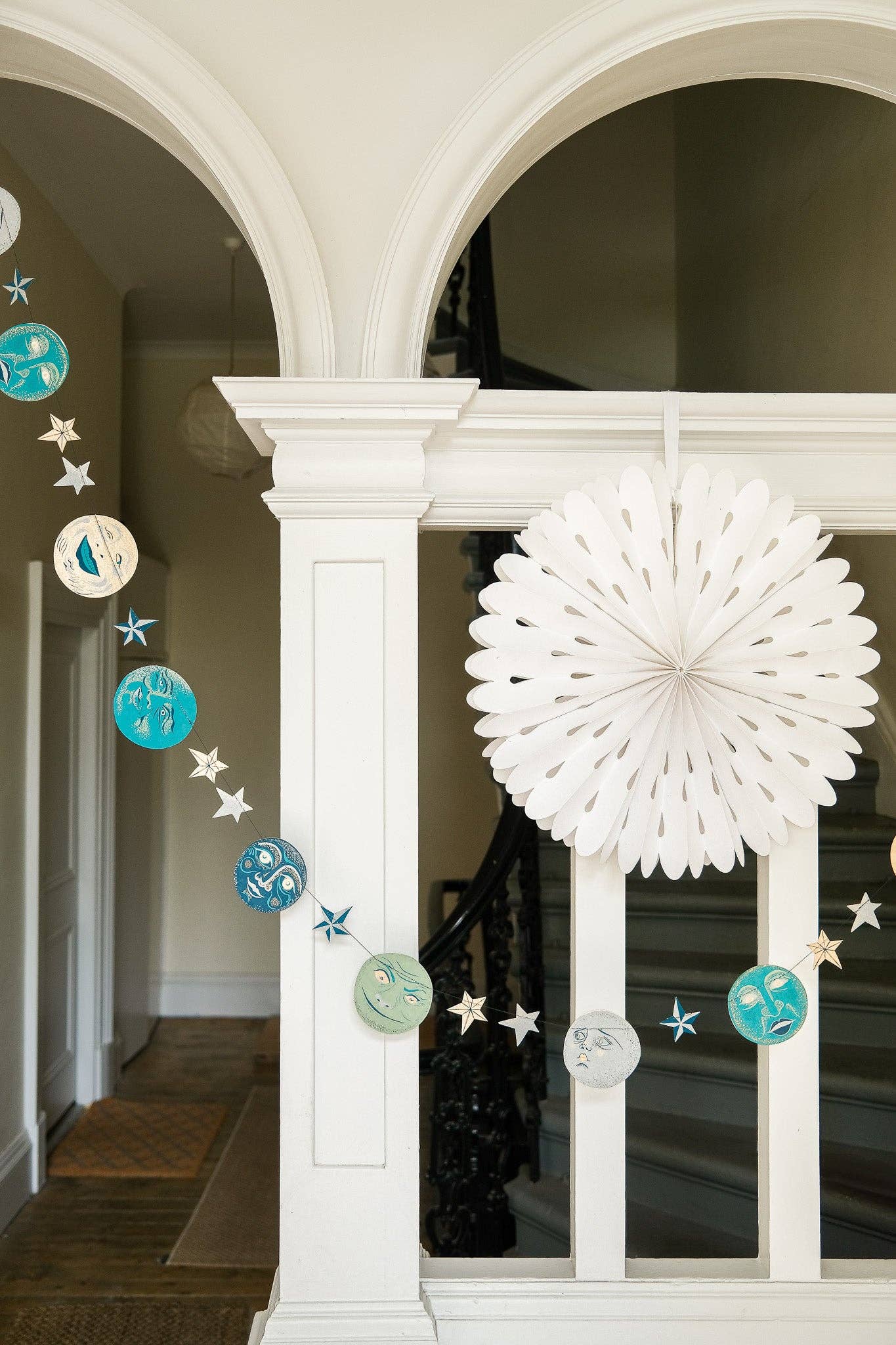 Double sided screen printed moon garland