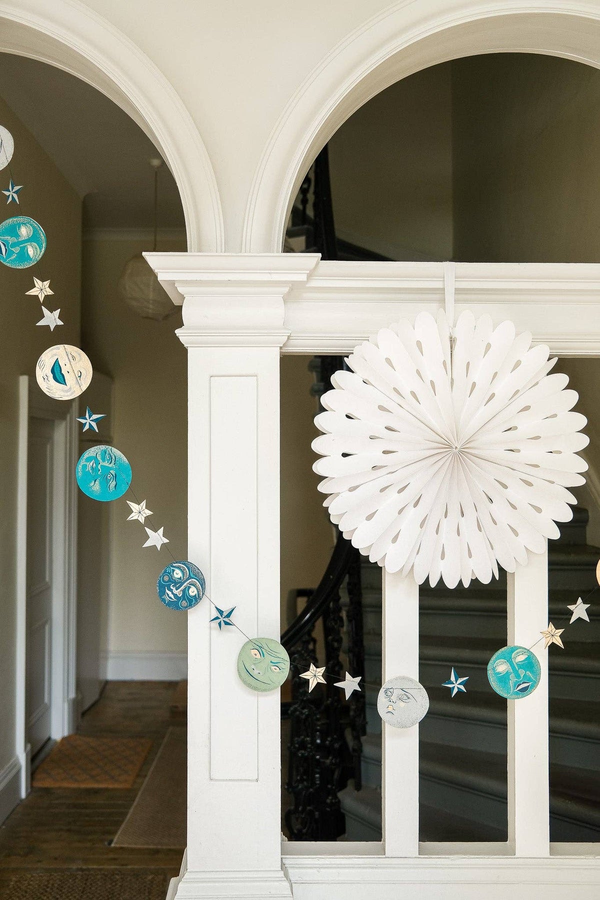 Double sided screen printed moon garland