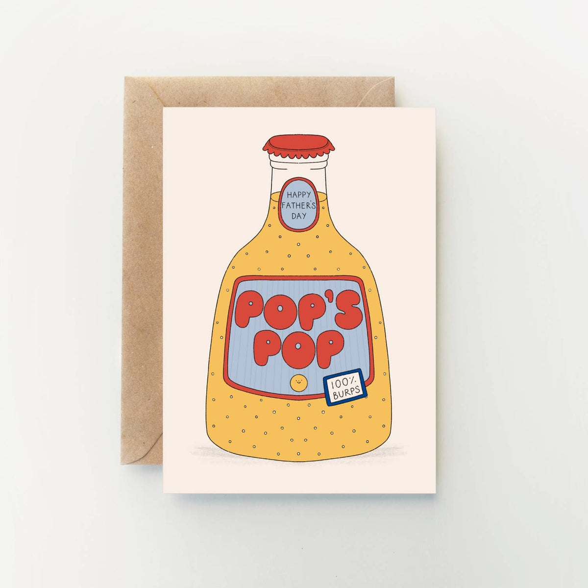 Greeting card with a bottle design and 'Happy Father's Day' text, featuring a brown envelope.