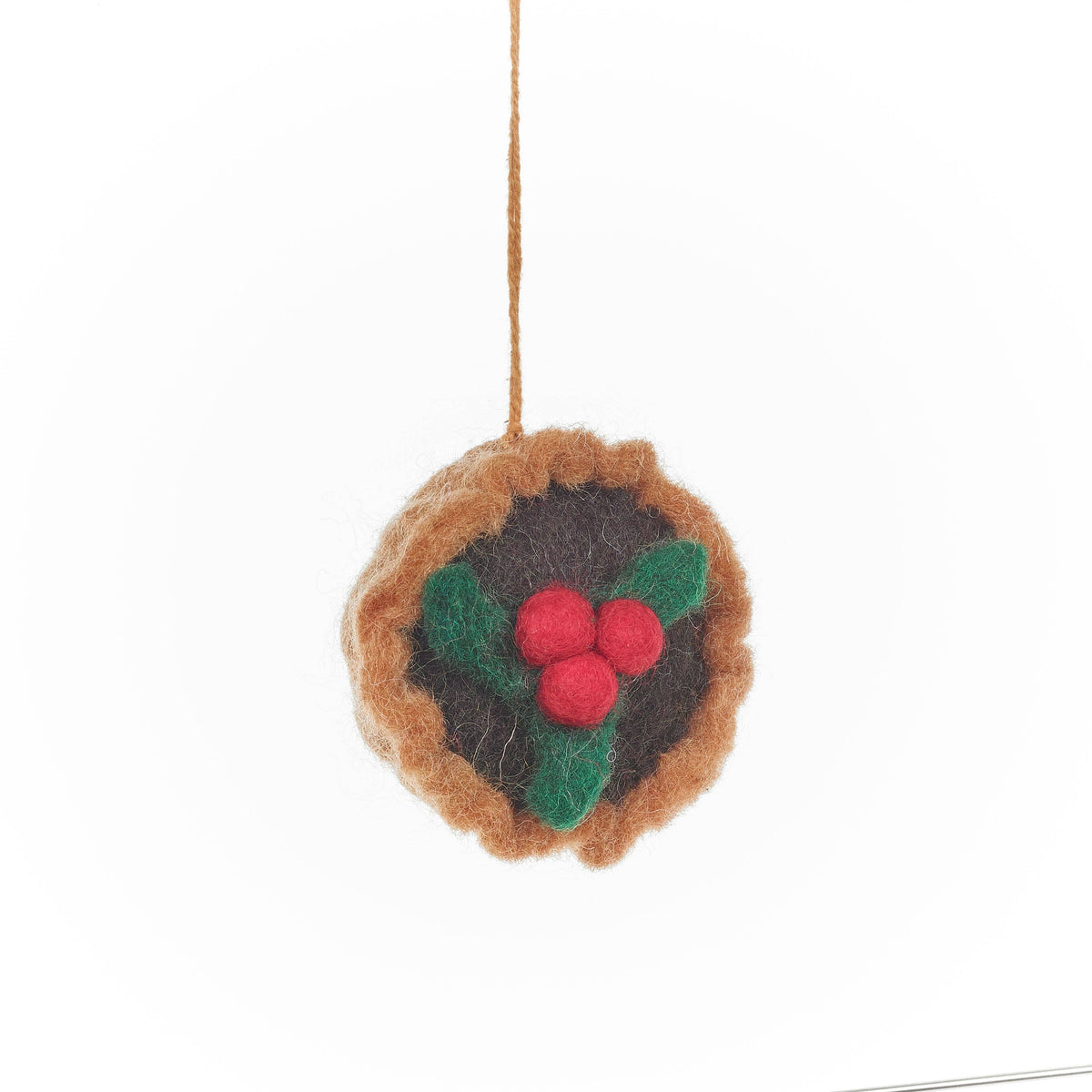 Detail of handmade felt Christmas Eve hanging decorations