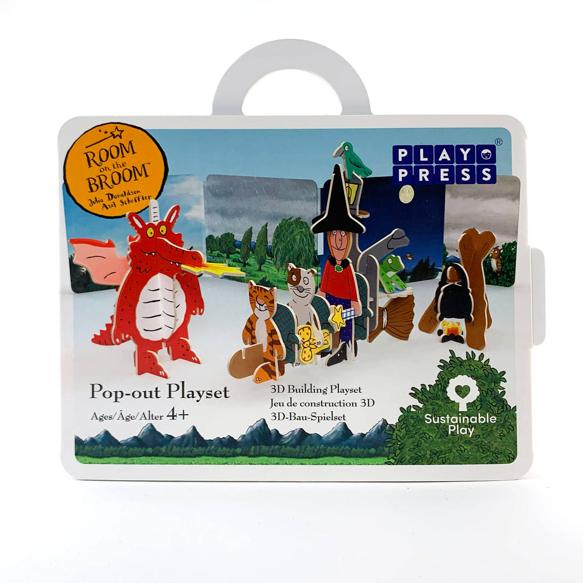 Sustainably sourced 36-piece pop-out toy set based on Room on the Broom