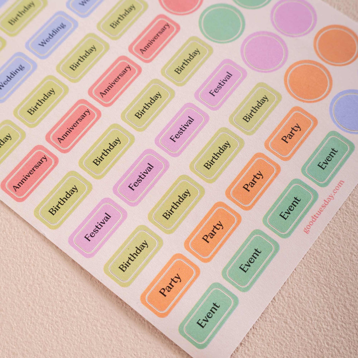 Recycled paper stickers for organising calendars