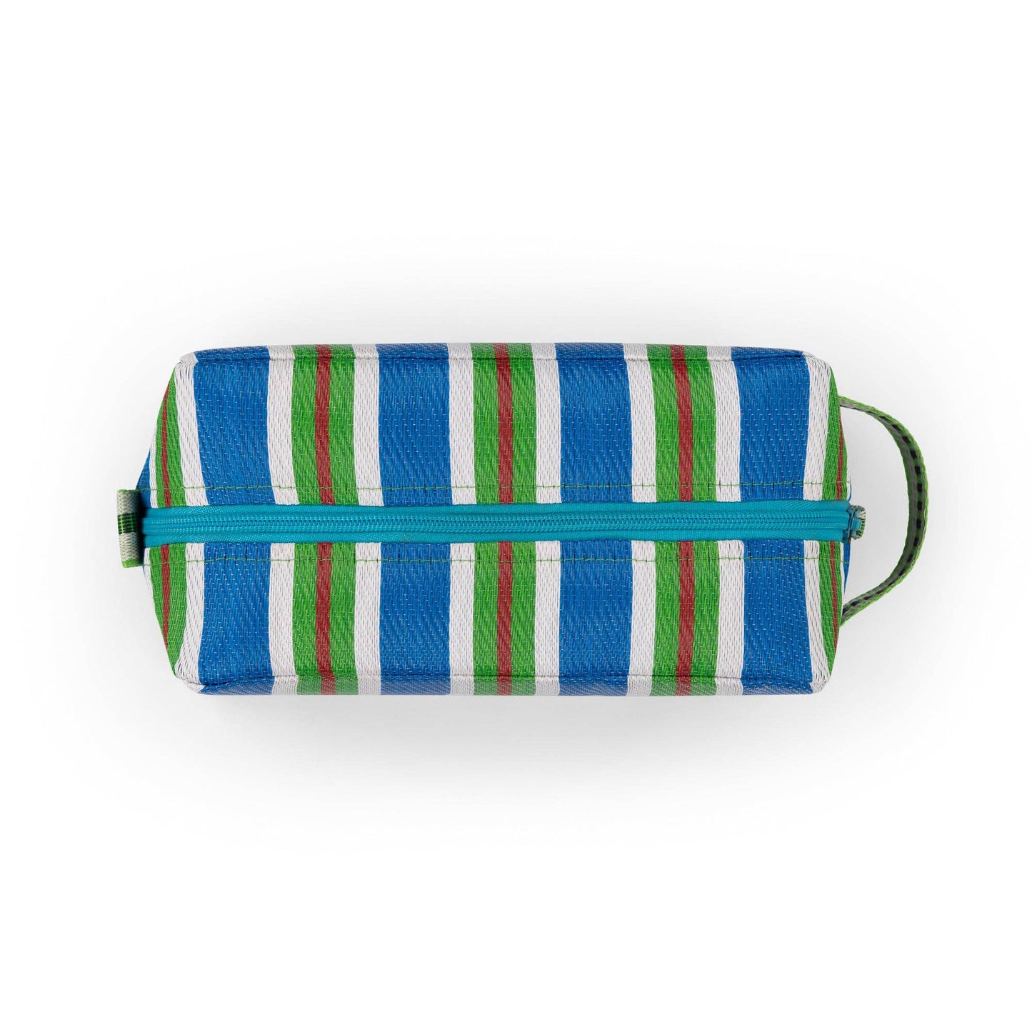 Upcycled striped toiletries bag with zip closure