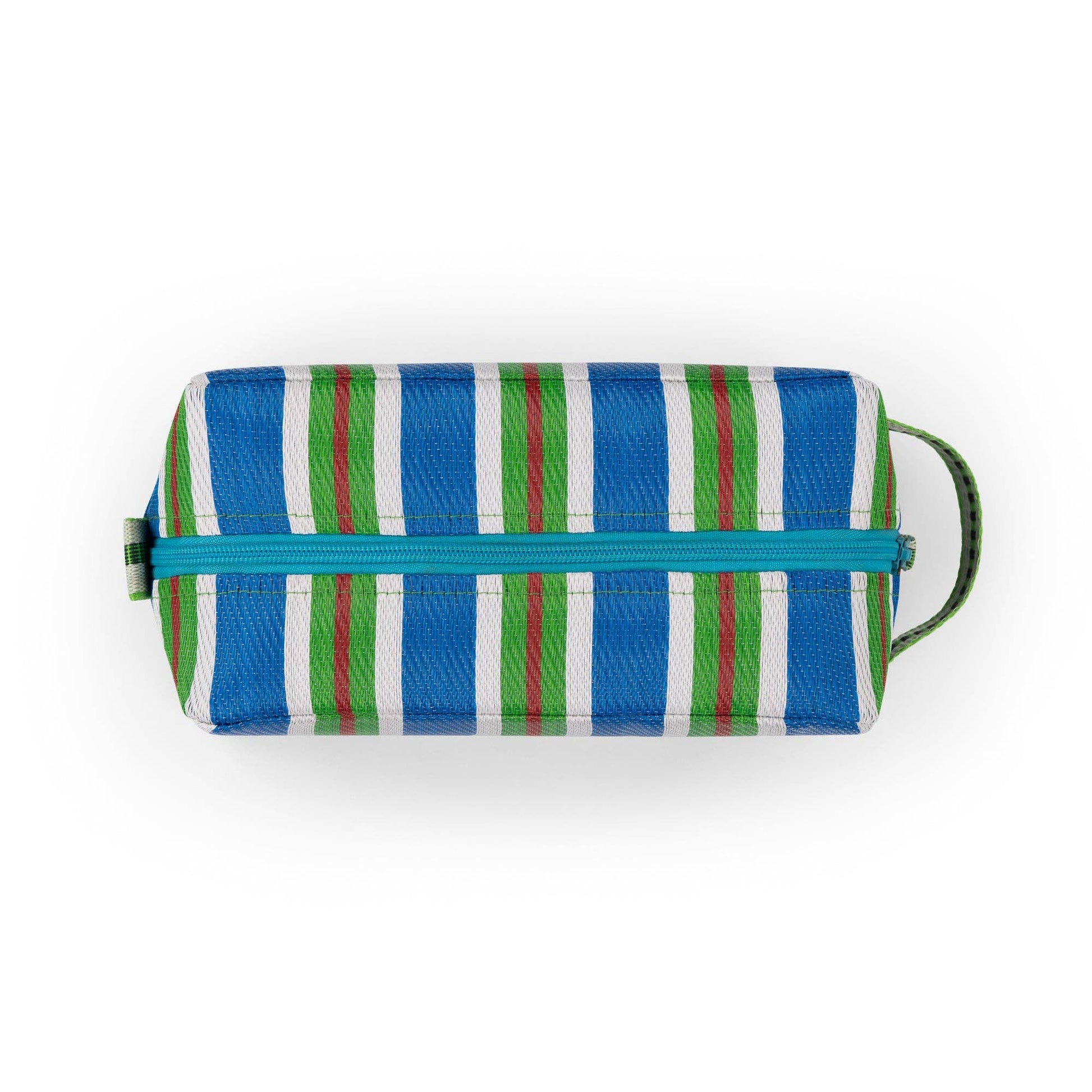 Upcycled striped toiletries bag with zip closure