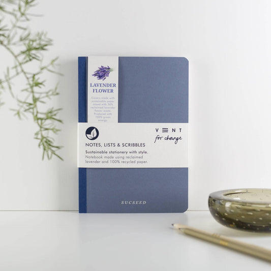 A5 Recycled Lavender Notebook with silver Sucseed logo