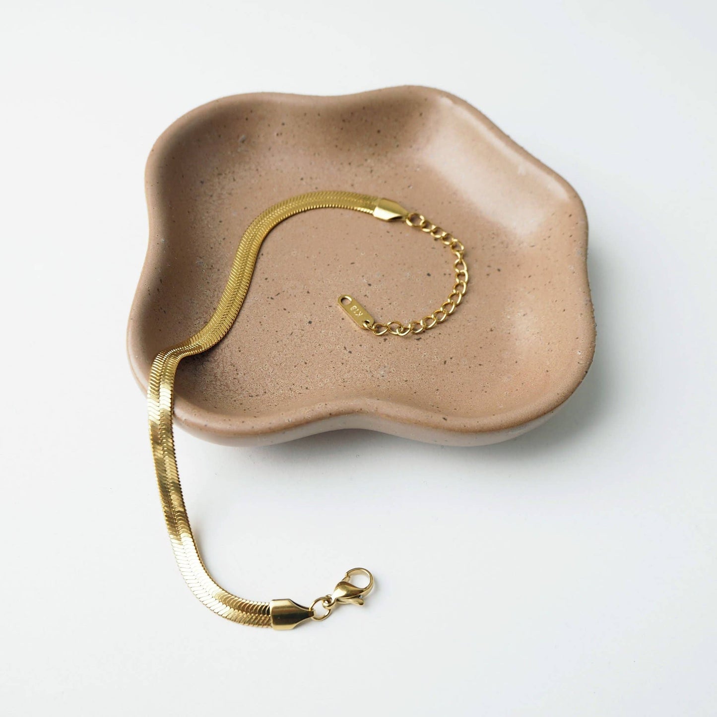 Tarnish-proof 18k gold plated flat herringbone bracelet