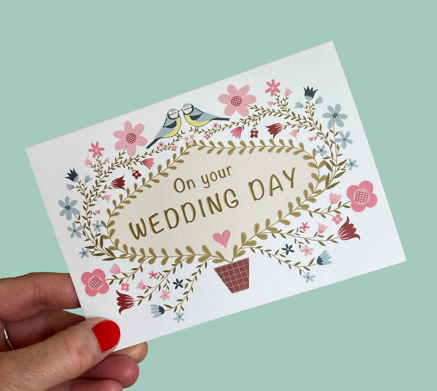 Pastel folk wedding greeting card blank inside