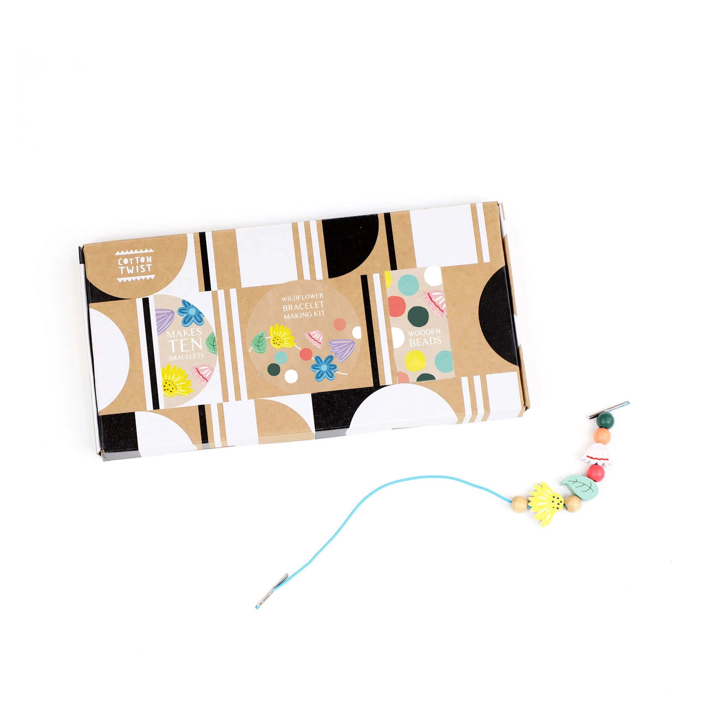 Wildflower Bracelet Making Kit for kids, wooden beads & elastic cords