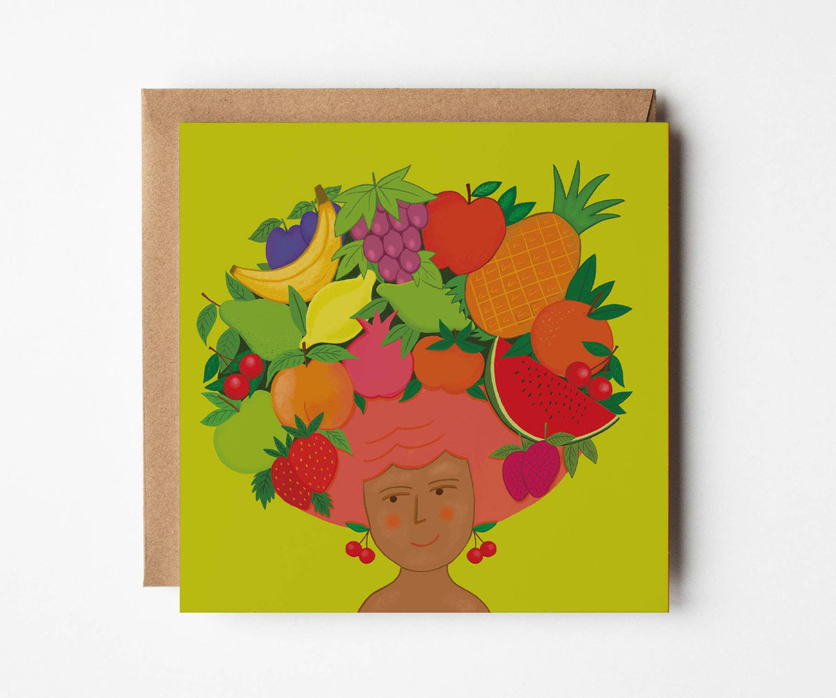 Fruit Head Green Square Greeting Card Illustration