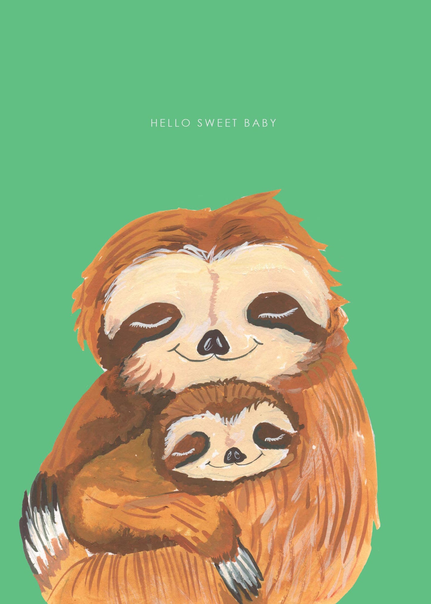 Close up of sloth new baby card detail