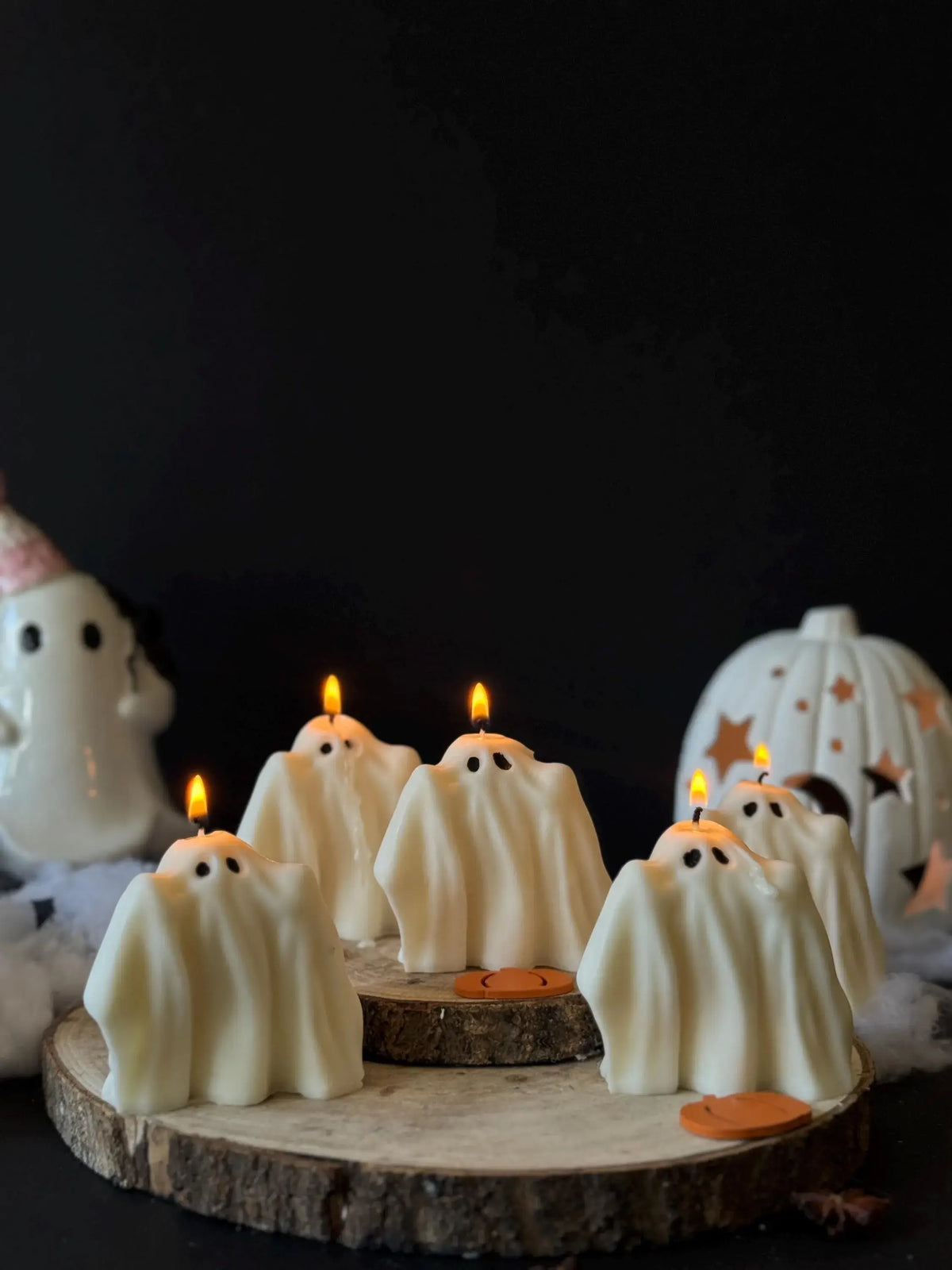 Spooky season ghost candle on display