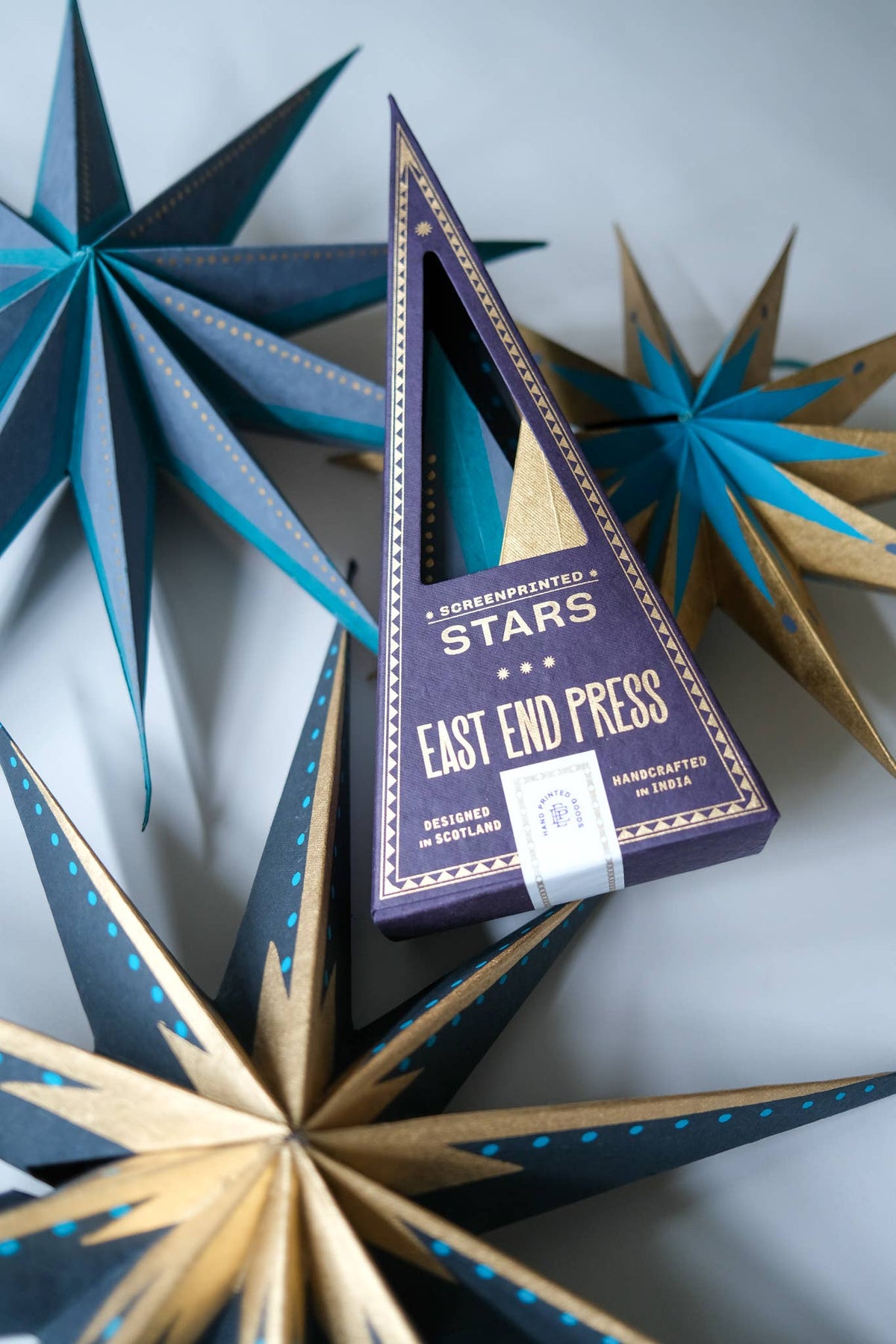 Reverse side detail of double-sided printed paper star decoration