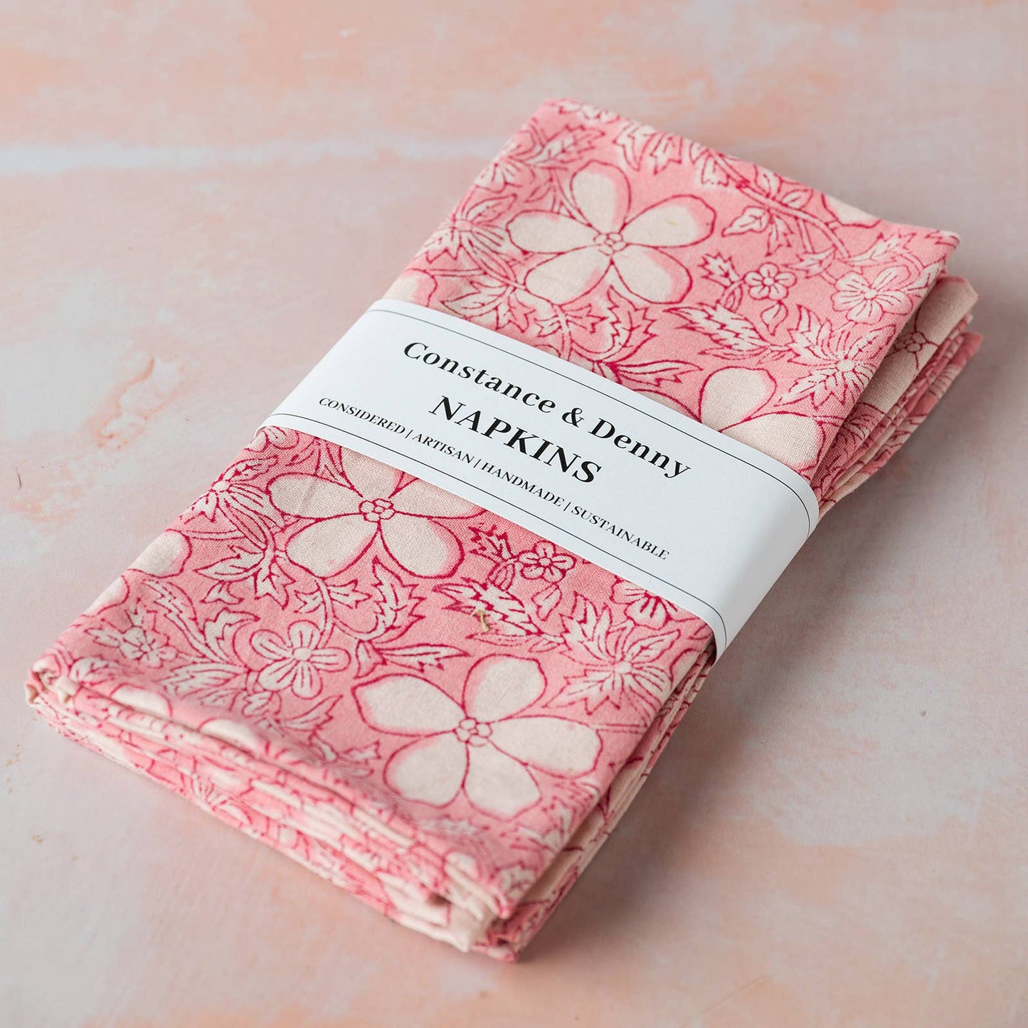 Botanical Rose hand block printed cotton napkins set of 4