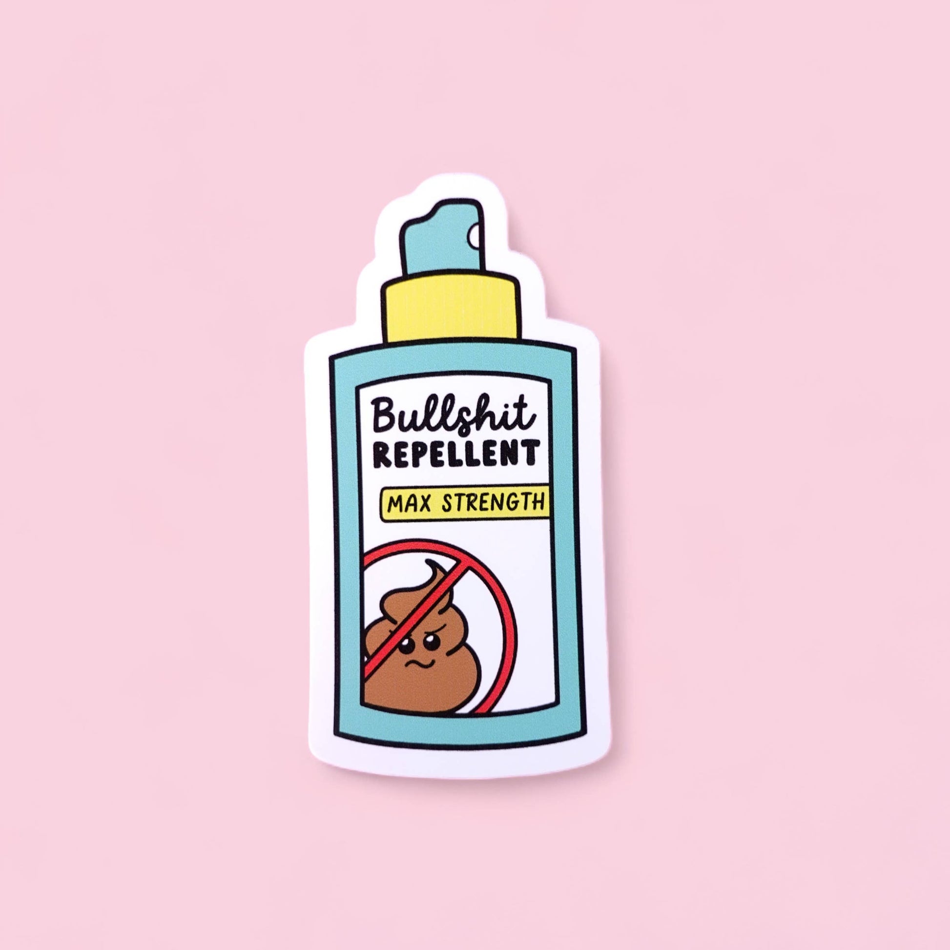 Sunshine Lane Bullshit Repellent Sticker, witty bug spray design, poop no symbol, waterproof glossy vinyl, 3x6.1cm