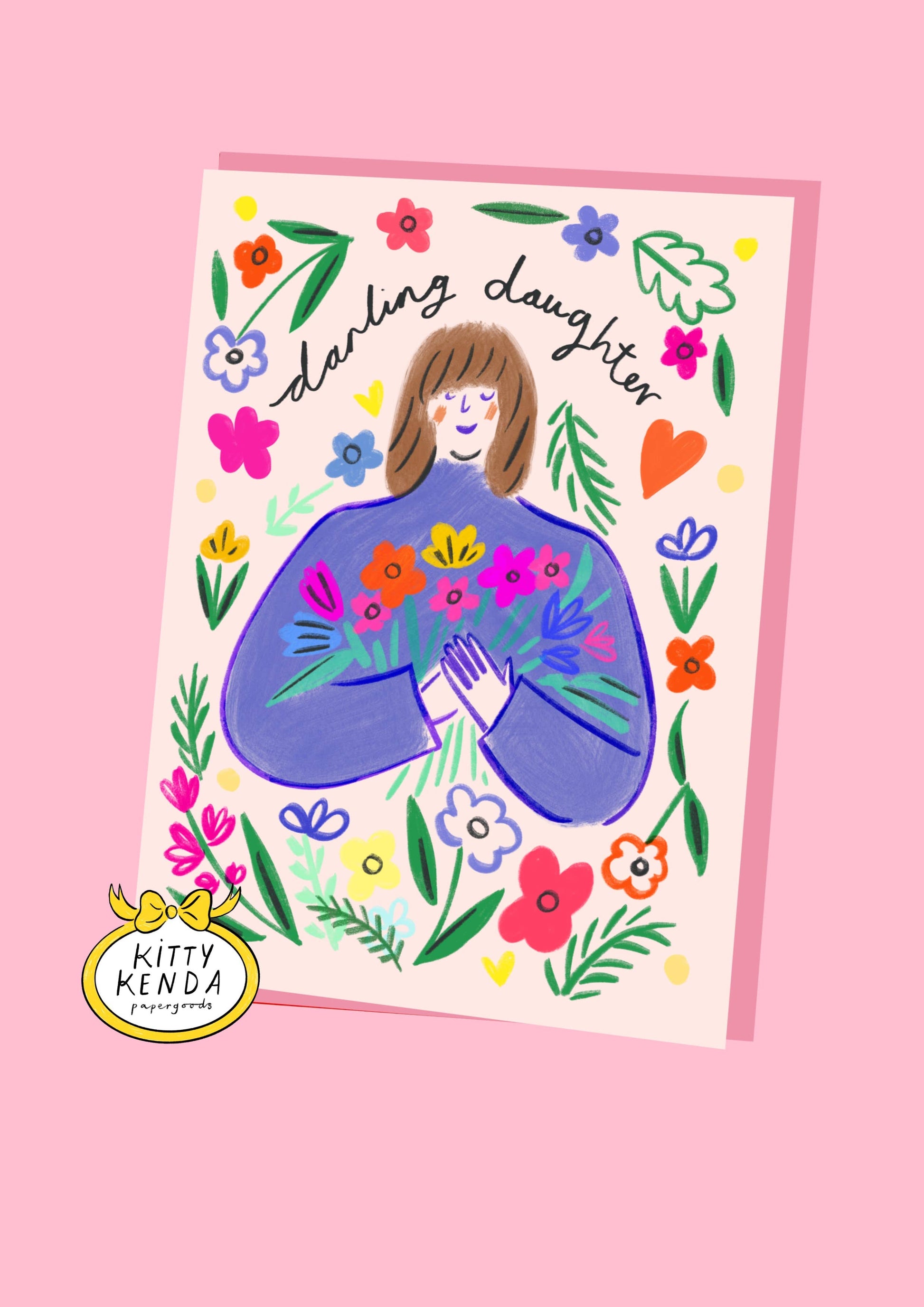 Eco-friendly daughter card, exclusive Kitty Kenda design, UK-made, sustainable 300gsm card