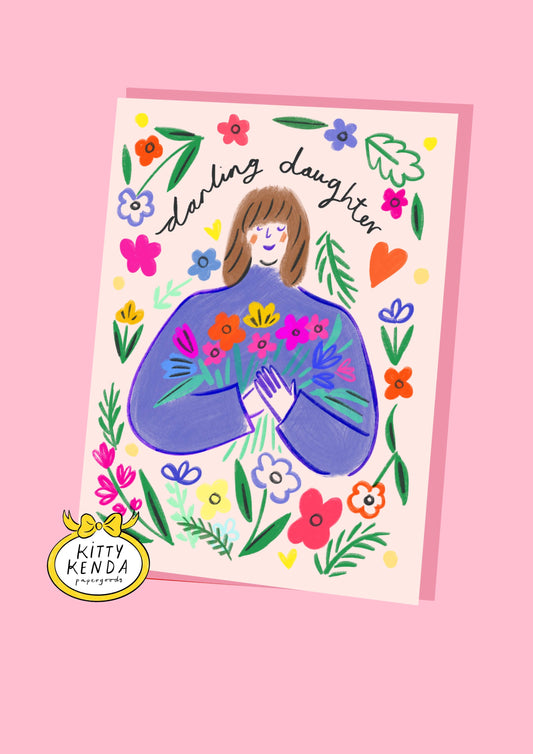 Eco-friendly daughter card, exclusive Kitty Kenda design, UK-made, sustainable 300gsm card