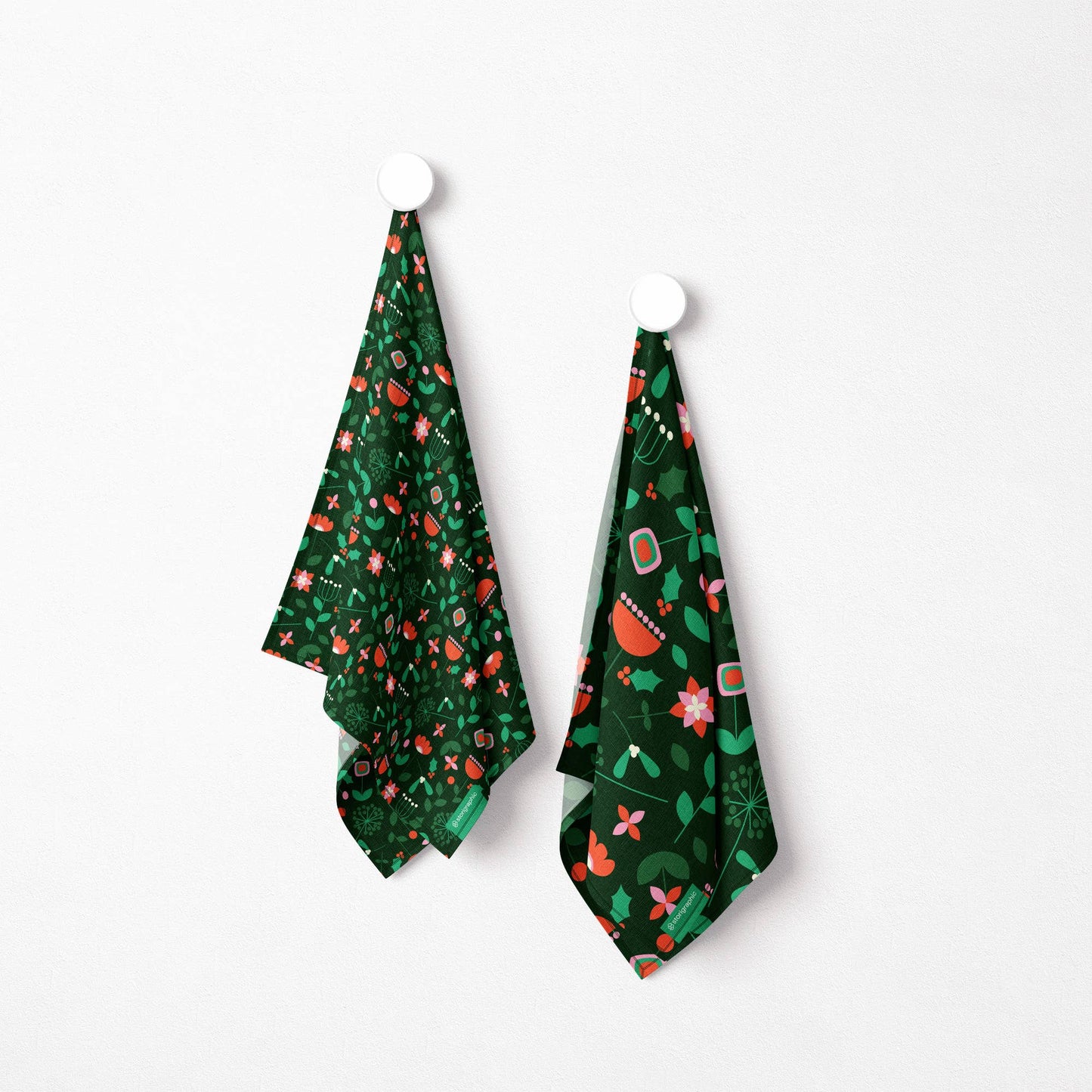Limited Edition — Bountiful Festive Bloom mid-century floral style illustrated cotton tea towel. Who doesn't love a festive tea towel for Christmas.