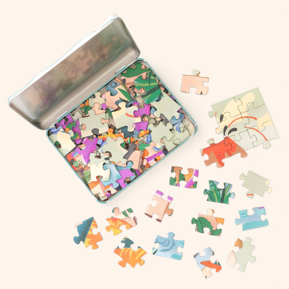 Dinosaur puzzle details with volcano and pterodactyl