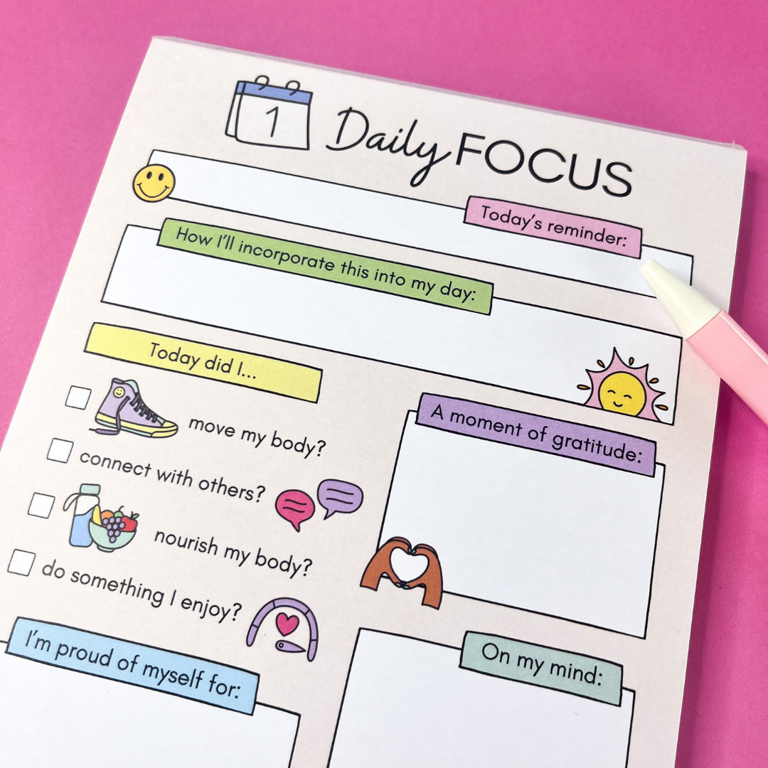 Daily Focus Notepad showing 120gsm smooth paper