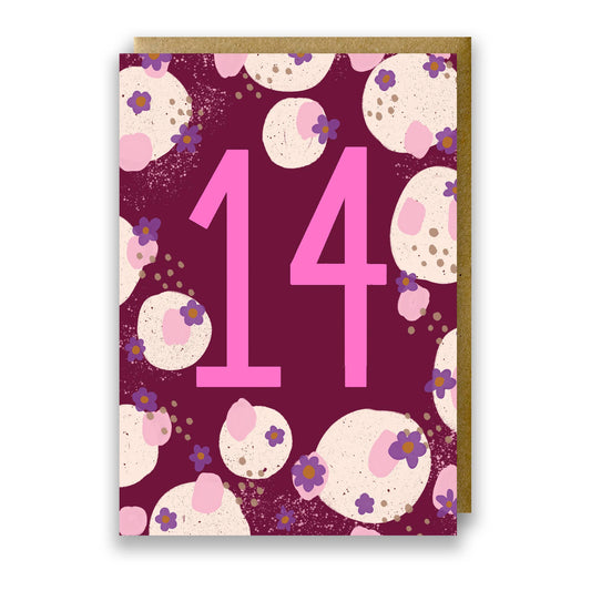 Teen Neon Age 14 Birthday Card