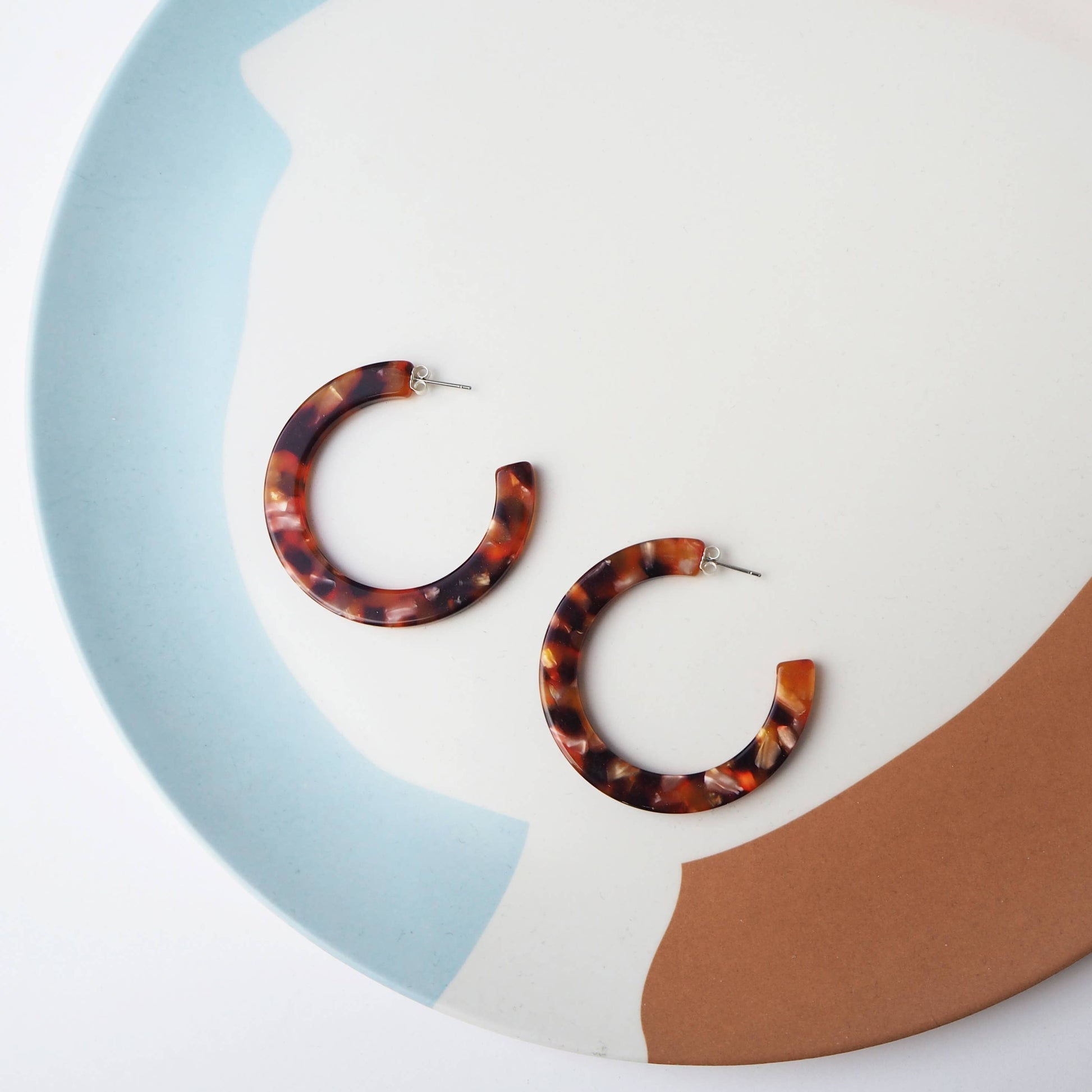 Rosa Tortoiseshell Large Statement Acetate Hoop Earrings in pink and brown