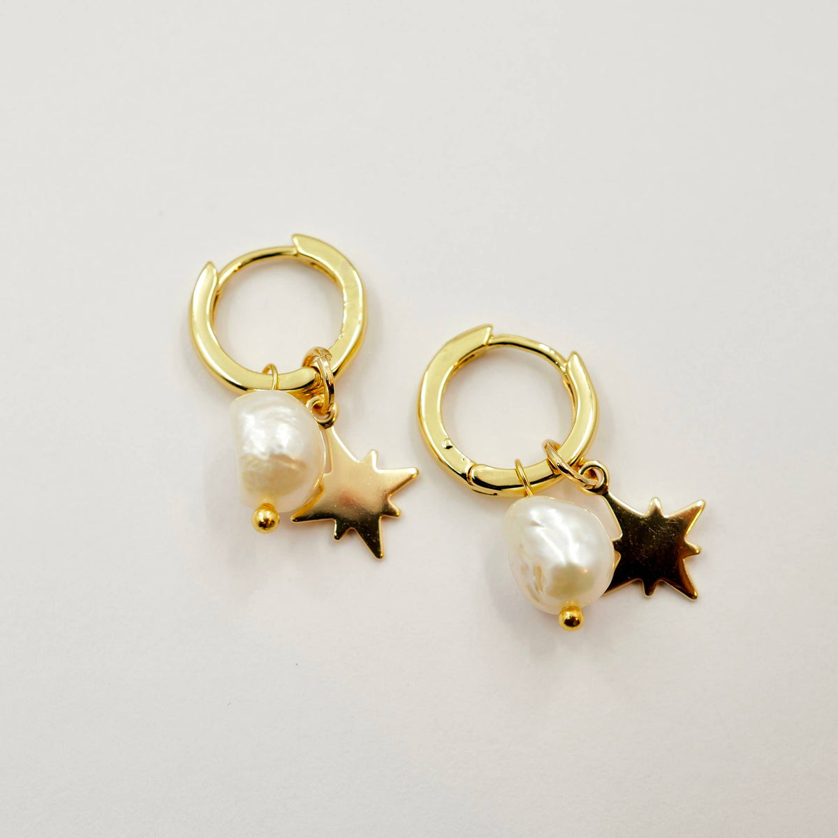 Celestial Star Pearl Gold Huggie Earrings