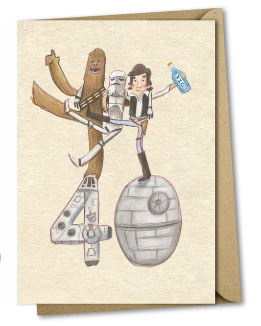 40th birthday age card - Chewie, Stormtrooper and Han Solo