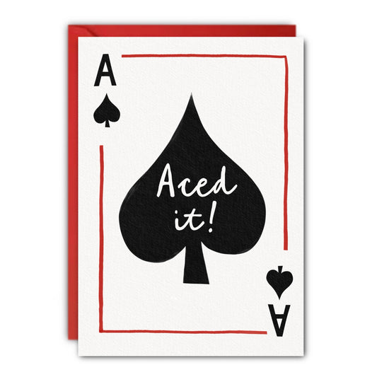 Funny Aced It Ace of Spades congratulations card with kraft envelope