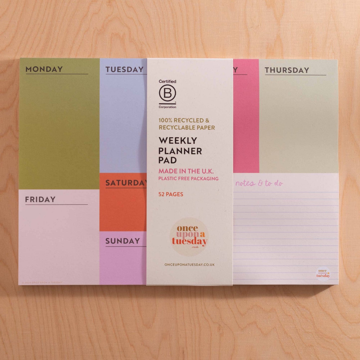 Plastic-free packaging for A4 weekly planner pad