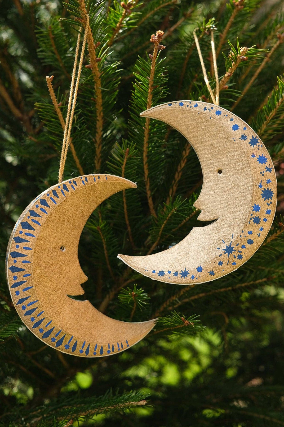 Artisan screen printed golden Man on the Moon eco paper decoration