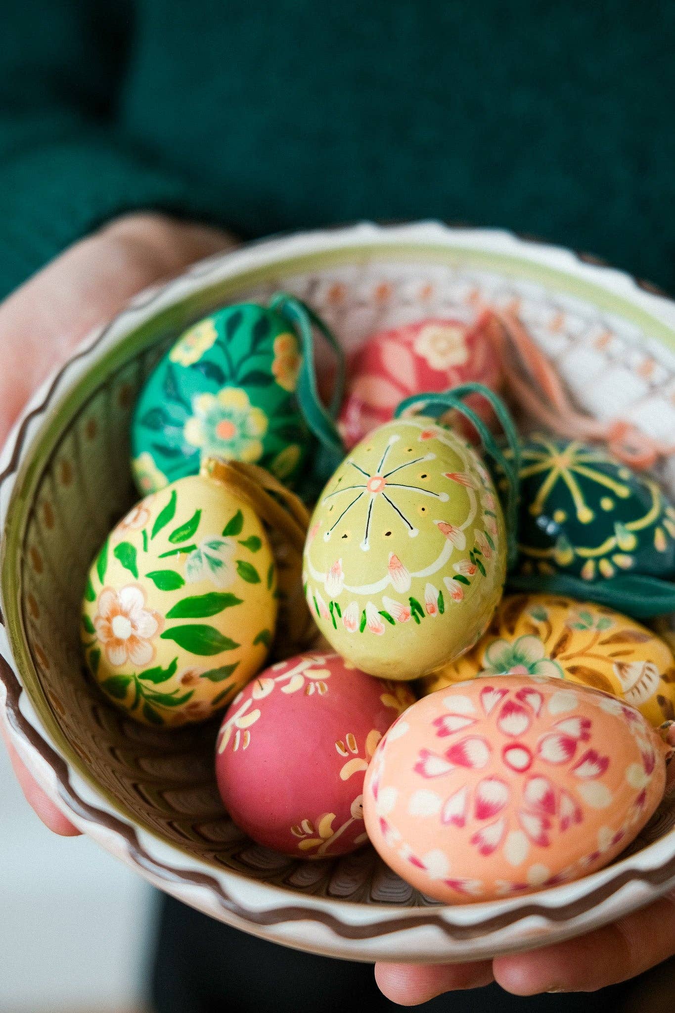 Sunburst Yellow Decorative Egg showing Velvet Hanging Loop
