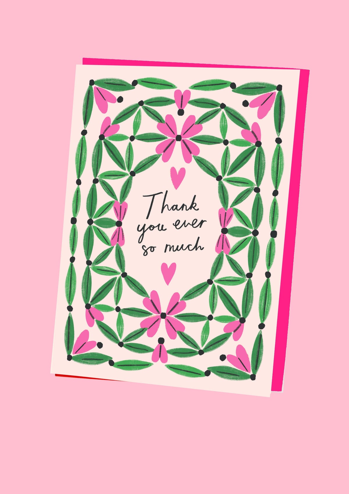 Hand-drawn Heart Lattice Thank You card by Kitty Kenda