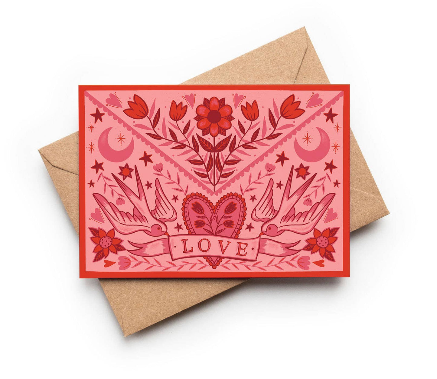 Folk Art Love A6 Sustainable Greeting Card with Kraft Envelope