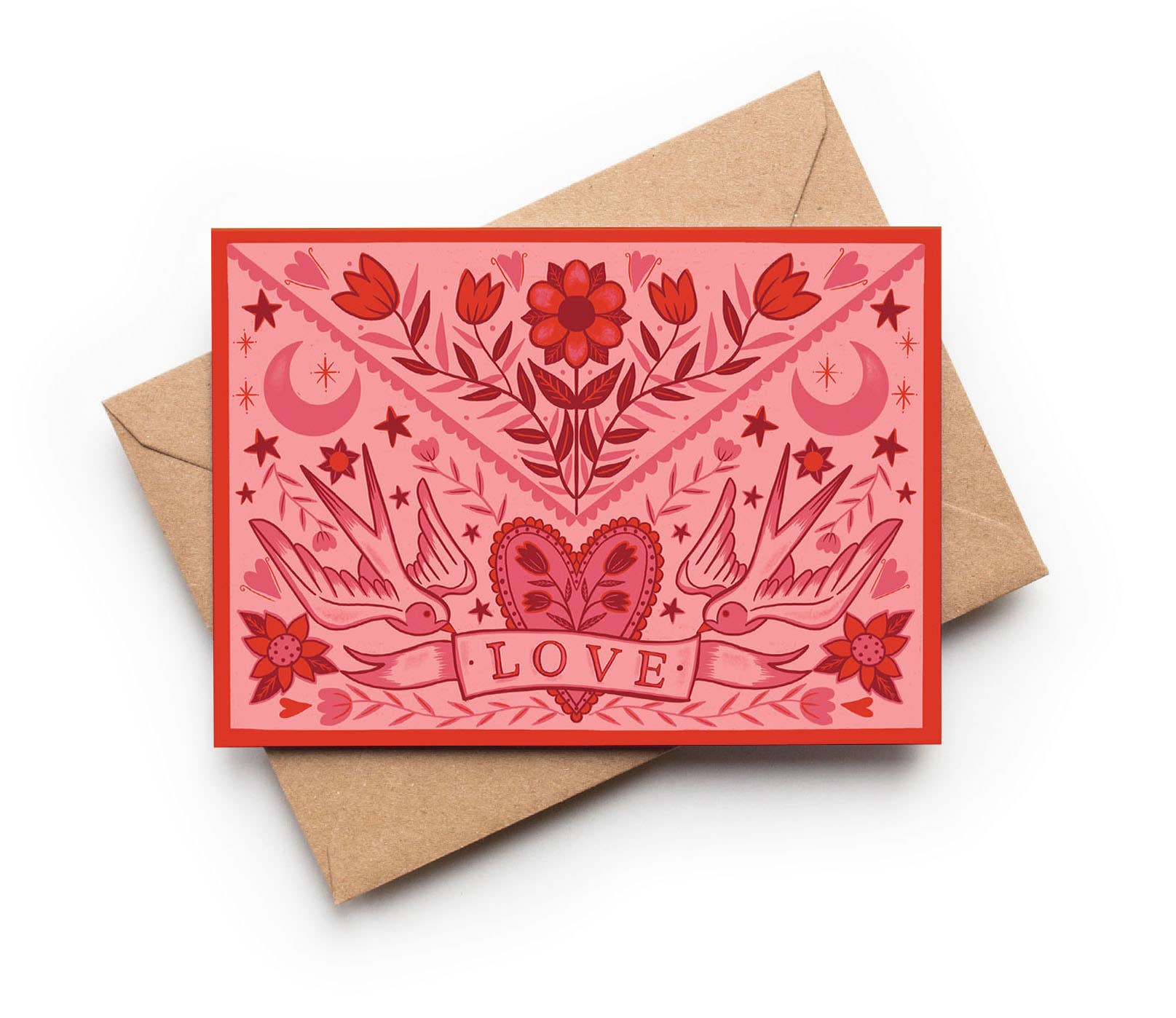 Folk Art Love A6 Sustainable Greeting Card with Kraft Envelope