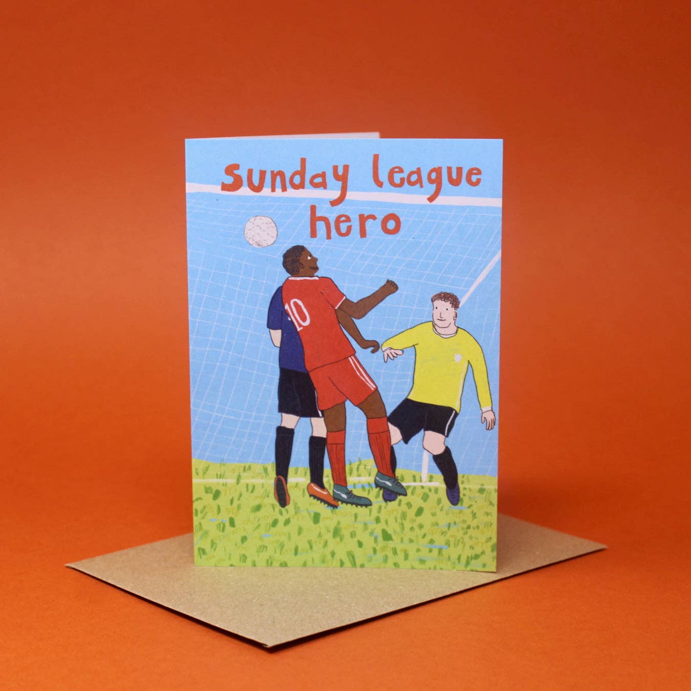 Sunday League Hero A6 Greetings Card with football illustration