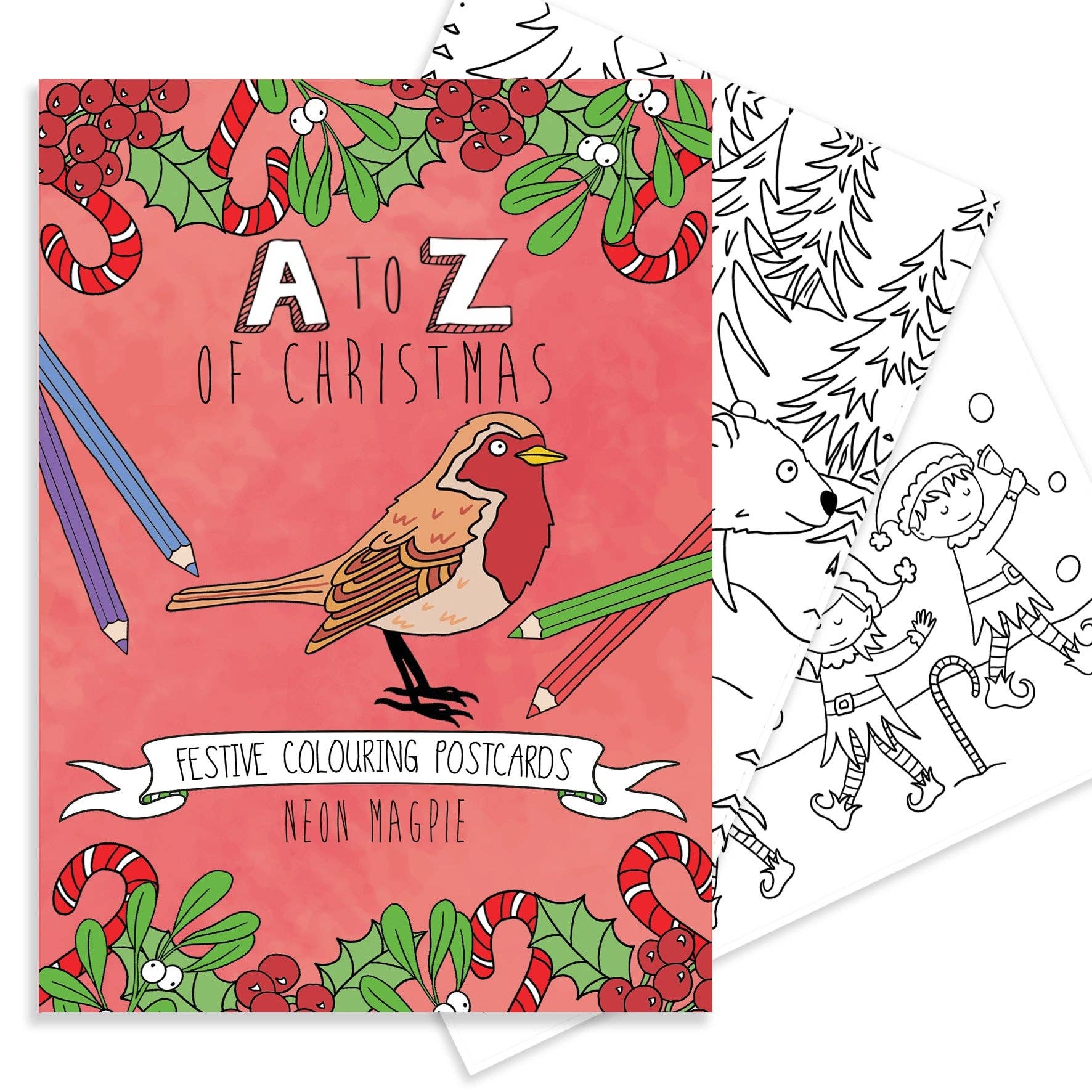 Christmas Dinosaur Colouring Postcard Set, A6, sustainably sourced