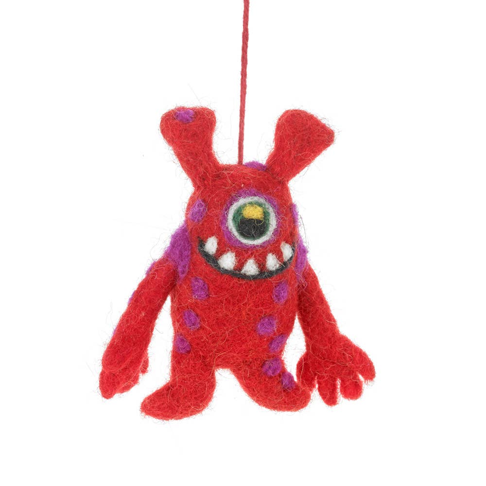 Eco-friendly plastic-free felt monster hanging ornament