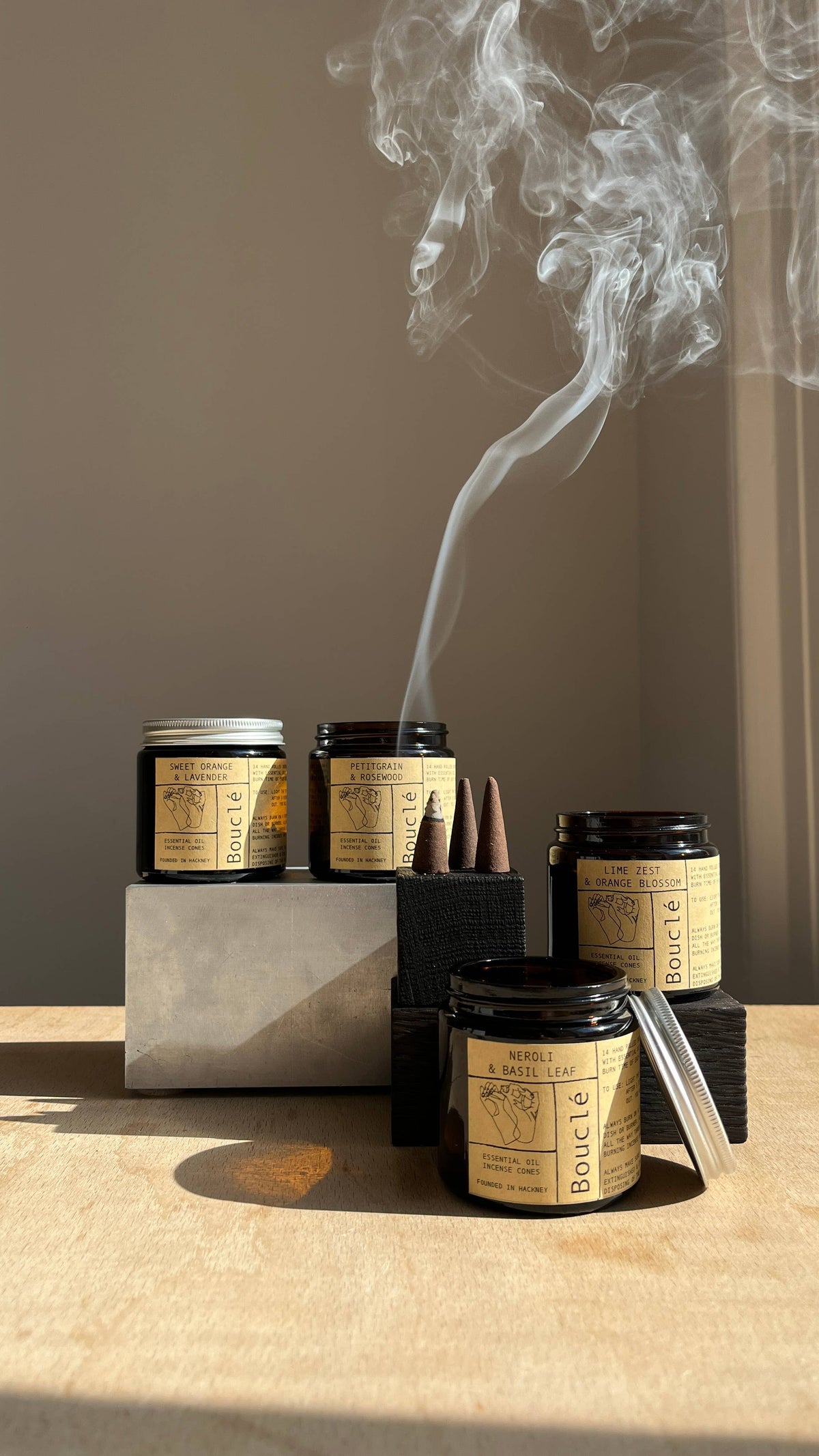 Sustainable home fragrance incense cones on heatproof dish