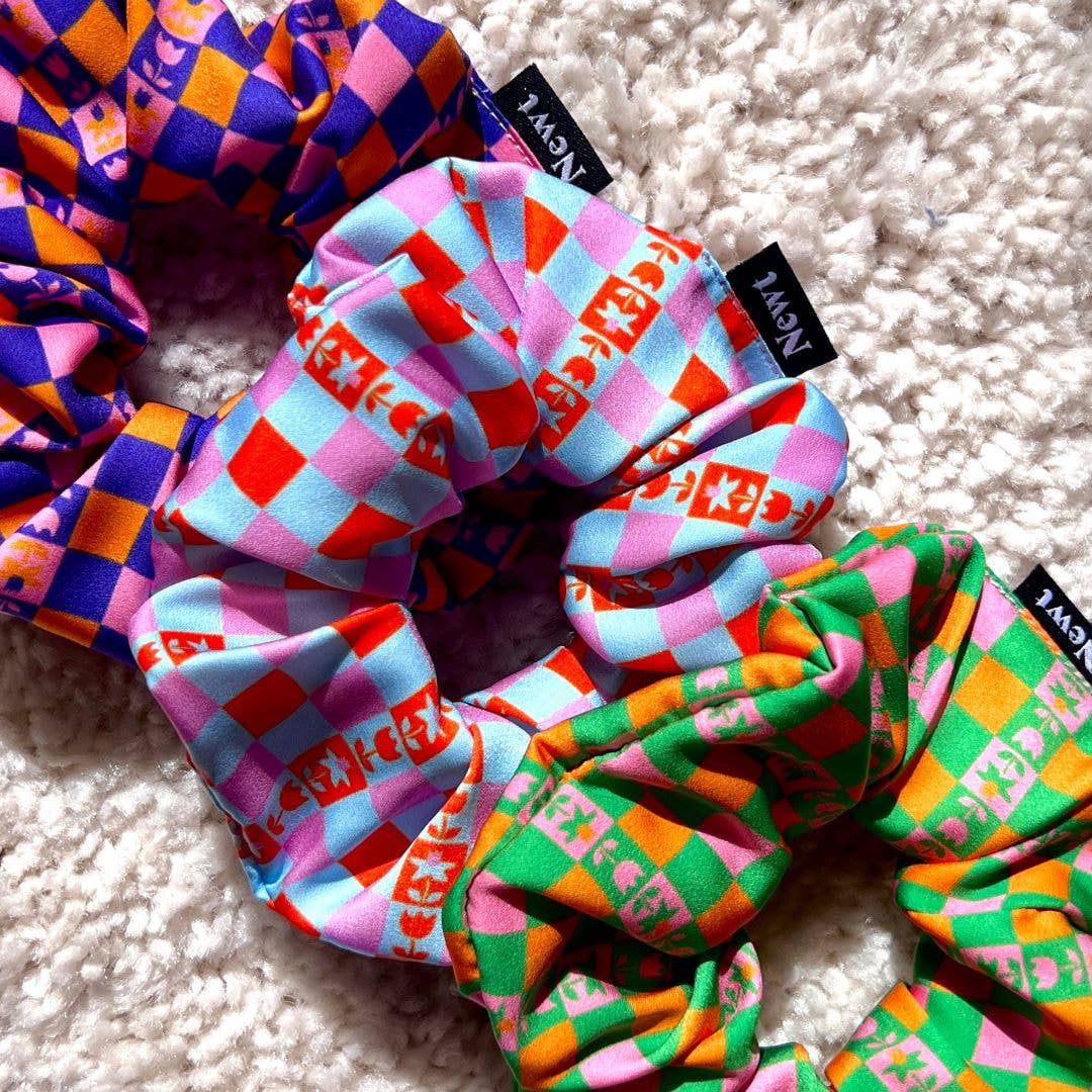 Handmade green and orange scrunchie made in the UK