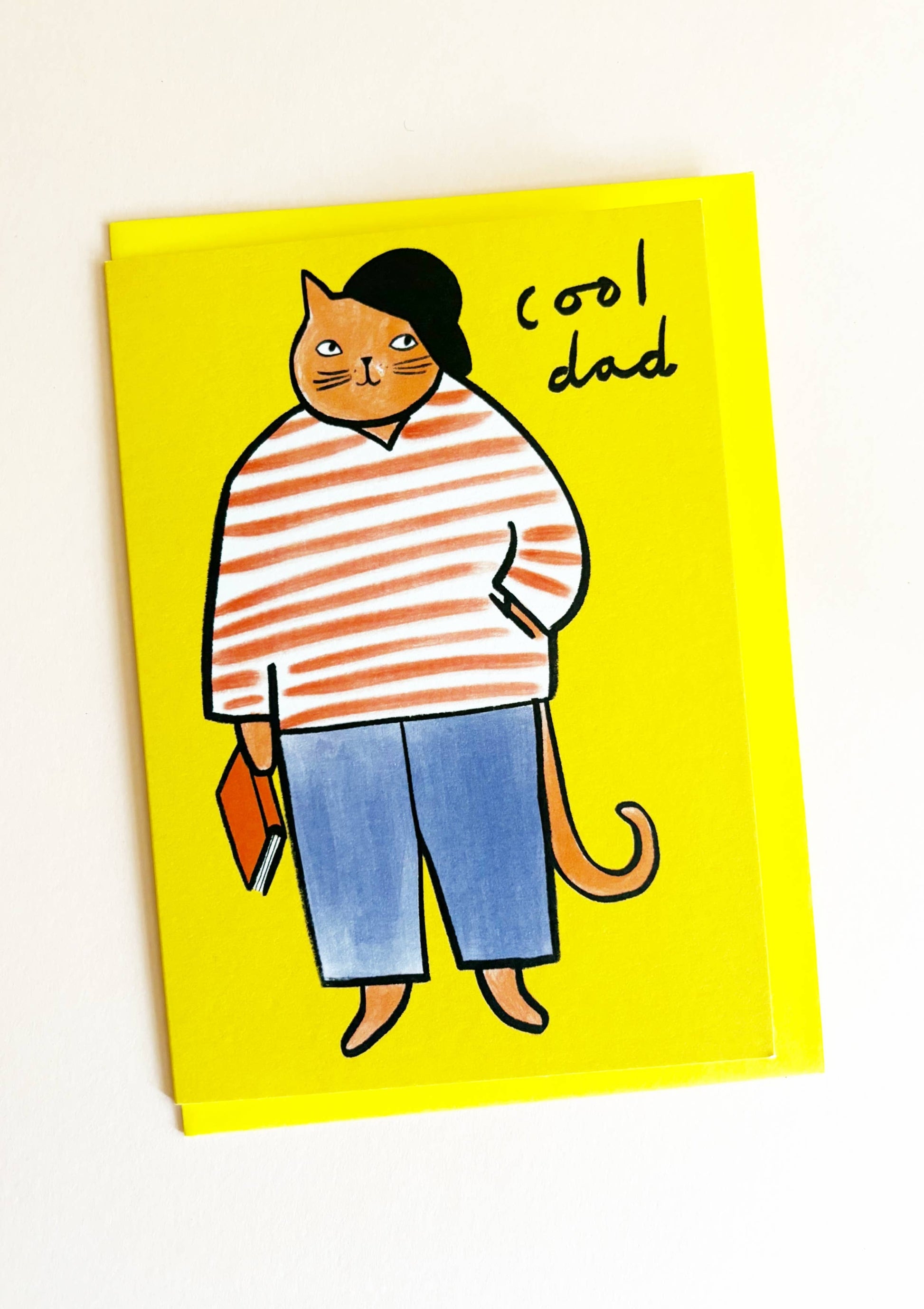 Cool Dad Happy Birthday Card with cat in Breton top and beret, exclusive Kitty Kenda illustration