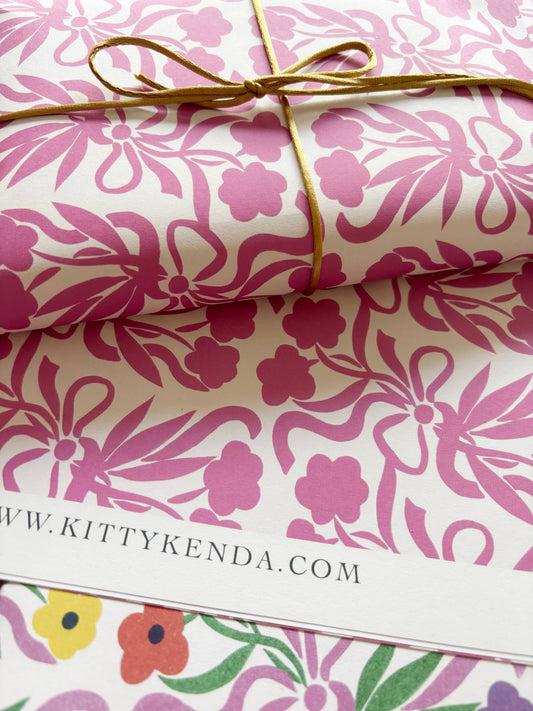Eco-friendly pink posy wrapping paper, luxury quality for crafts and gifts, Kitty Kenda design
